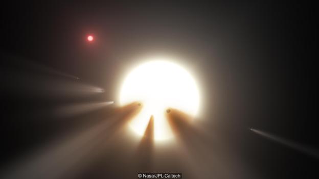 图为一群彗星遮挡恒星的想象图。